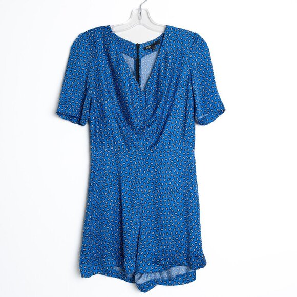 Maje Satin Romper Blue Paisley Ilona Playsuit Size EU 36 - Picture 2 of 16